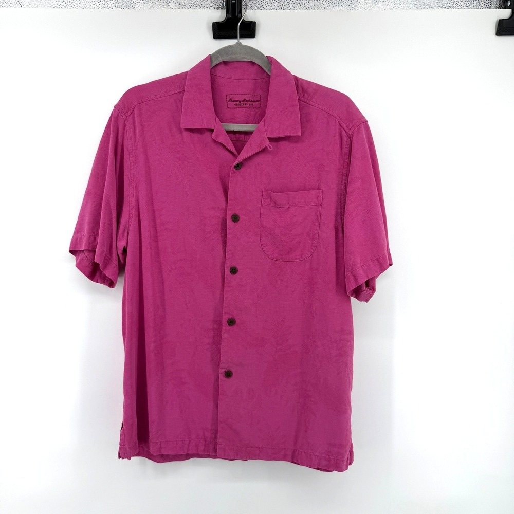 Tommy Bahama Silk Trop Isle Camp Shirt Floral Medium Pink Mens Silk Hawaiian